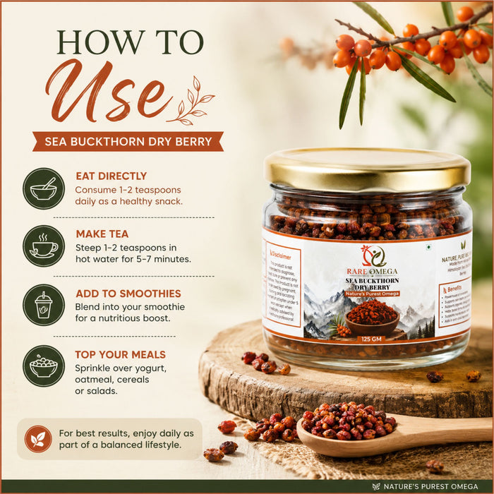 Rare Omega Sea Buckthorn Dry Berries (125g).
