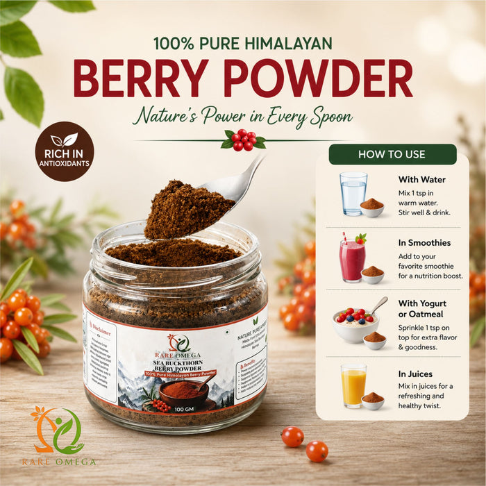 Rare Omega 100% Pure Himalayan Sea Buckthorn Berry Powder (100g)