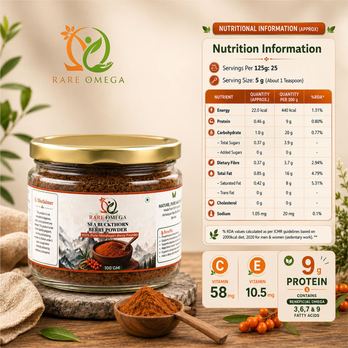 Rare Omega 100% Pure Himalayan Sea Buckthorn Berry Powder (100g)