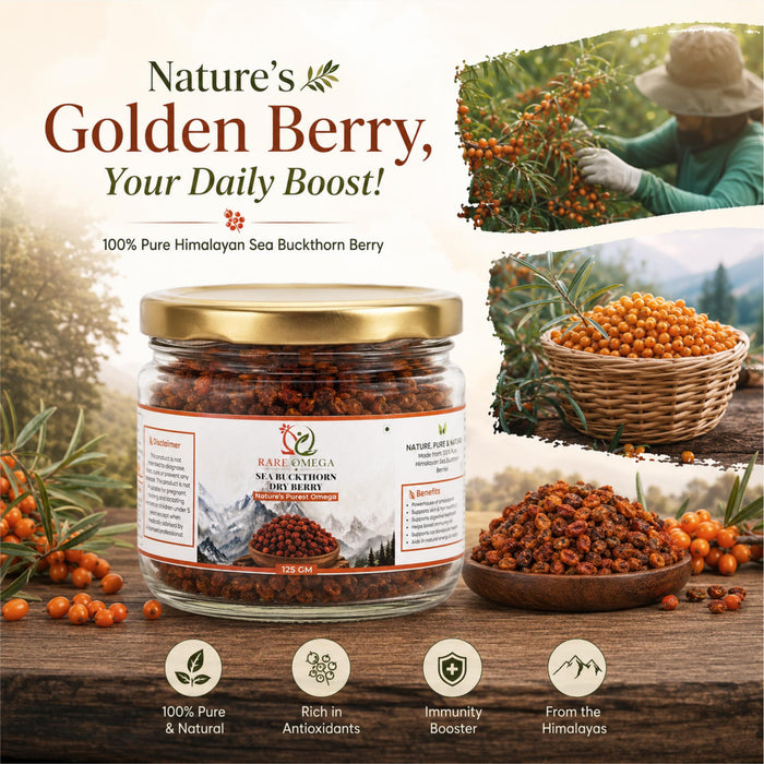 Rare Omega Sea Buckthorn Dry Berries (125g).